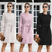 european and american womens autumn and winter outer model loose medium length pullover fried dough twist lantern sleeve dress