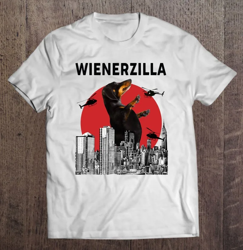 

Футболка мужская с принтом таксы Wienerzilla вертолета города Луны