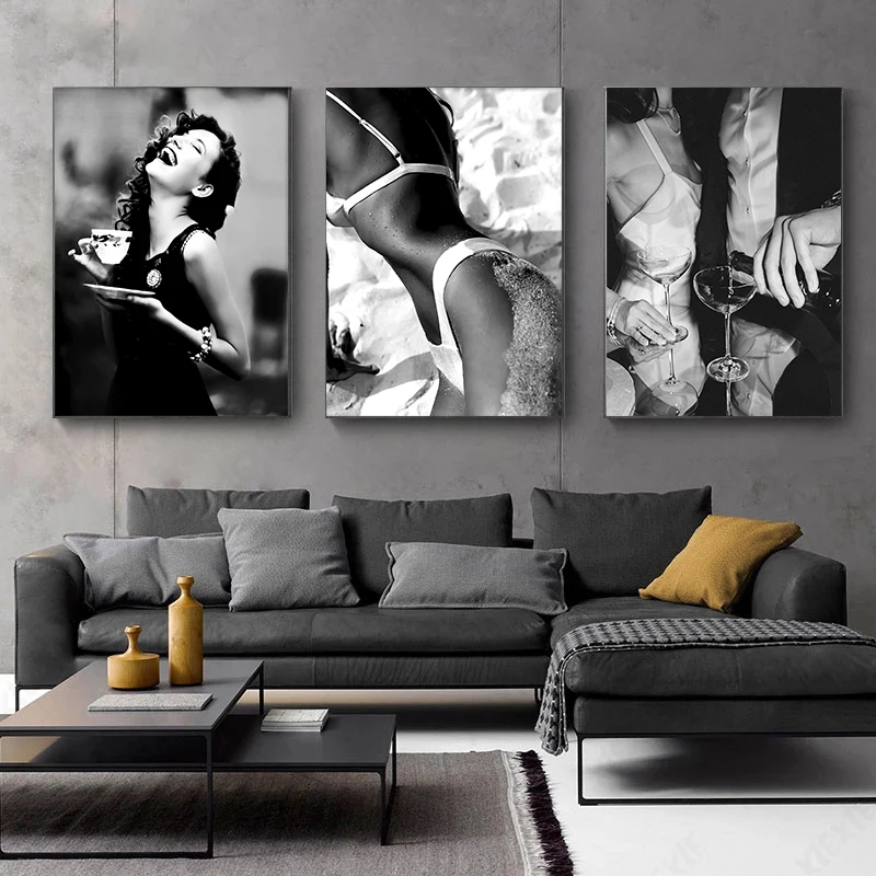 Черно-белый пикантный и красивый постер для питья пар печать на холсте картина