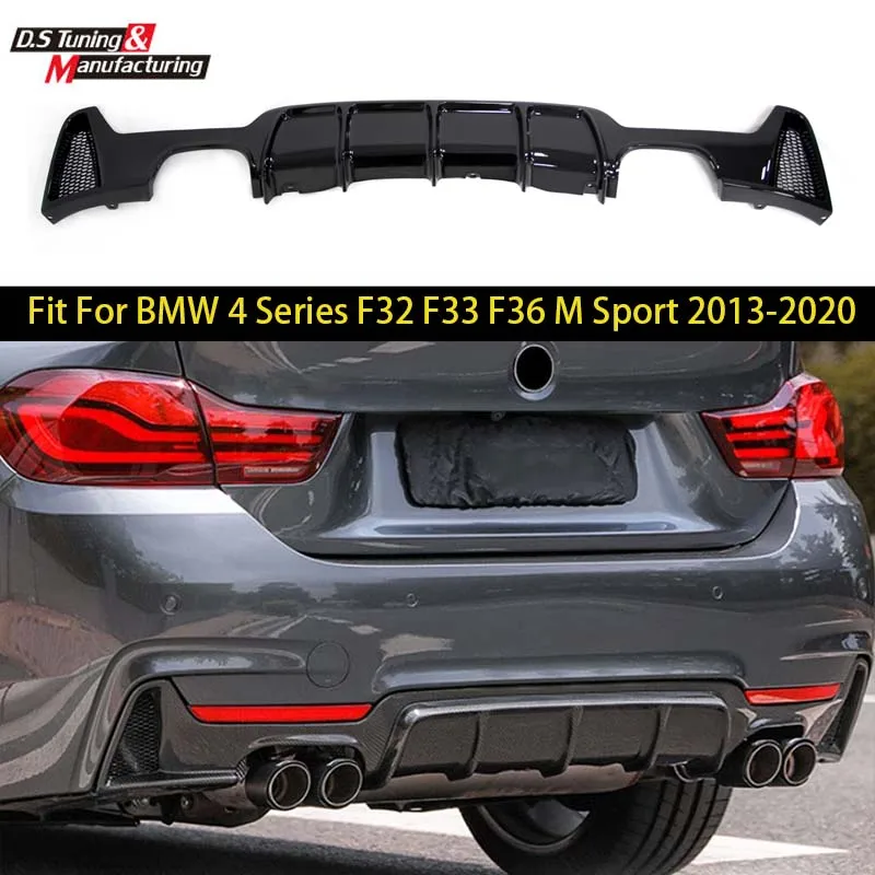 Gloss Black PP Rear Bumper Diffuser Splitter For BMW 4 Series F32 F33 F36 M Sport 2013-2020 Car Trunk Lower Lip Exhaust Pipe