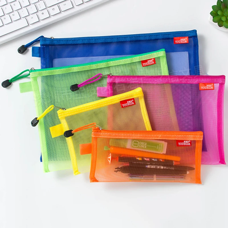 A4/A5/A6/B5 Color Nylon File Bag Breathable Ziplock File Holder Transparent Document Bag School Office Supplies Pencil Case 10Pc