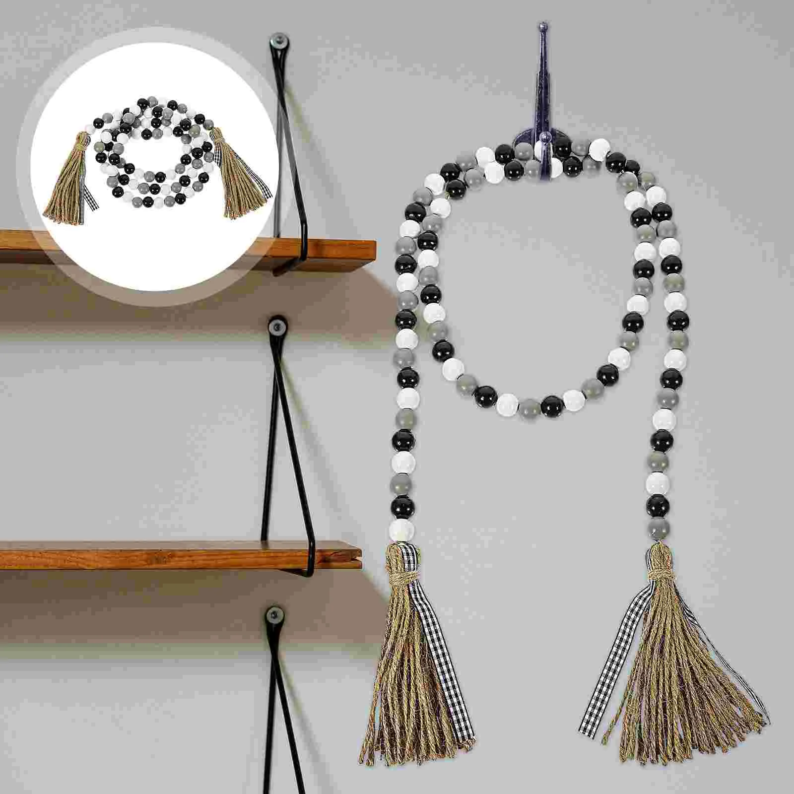 

Pastoral Wooden Beaded Tassel Garland Home Wood Beads Decor Hanging Ornament
