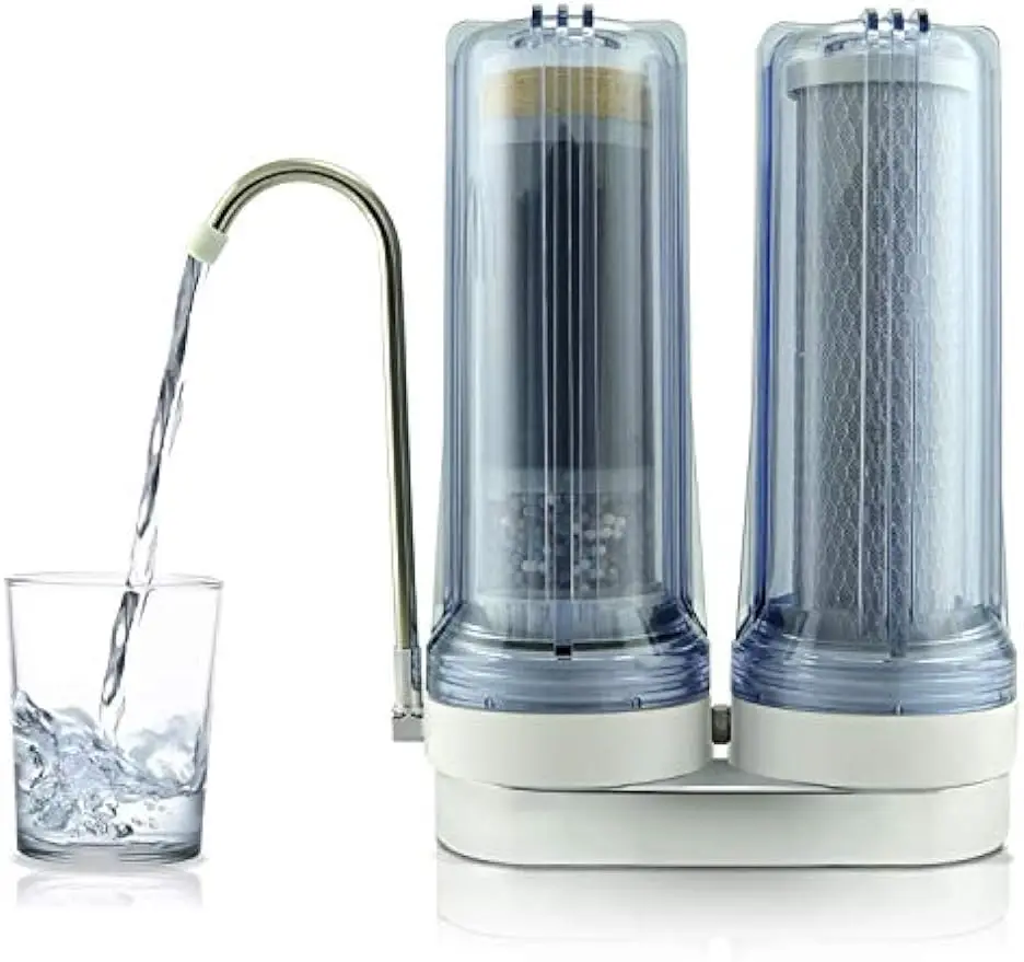 

Dual countertop water filter, carbon and mineral pH alkaline water filter, easy to install faucet filter - reduce heavy metals