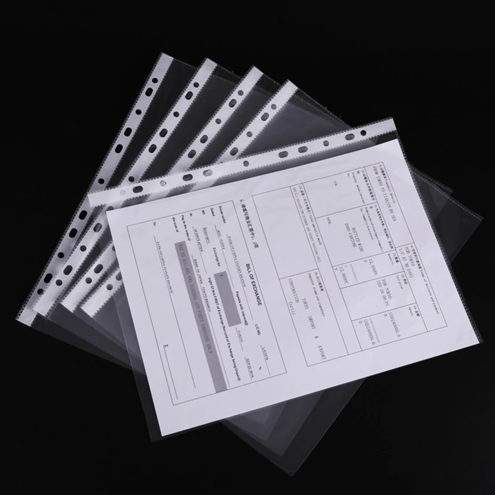 

100pcs Thin Plastic A4 Folder Bags Transparent Punched Pocket Folders Filing 11 Holes Loose Leaf Document Sheet Protectors