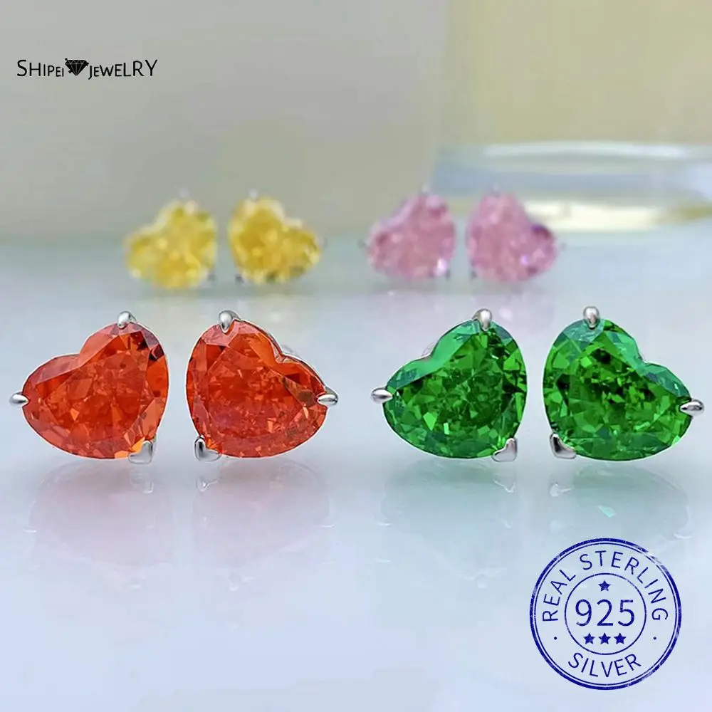 

Shipei 925 Sterling Silver Heart Crushed Ice Cut Created Moissanite Gemstone Diamonds Ear Studs Earrings Fine Jewelry Wholesale