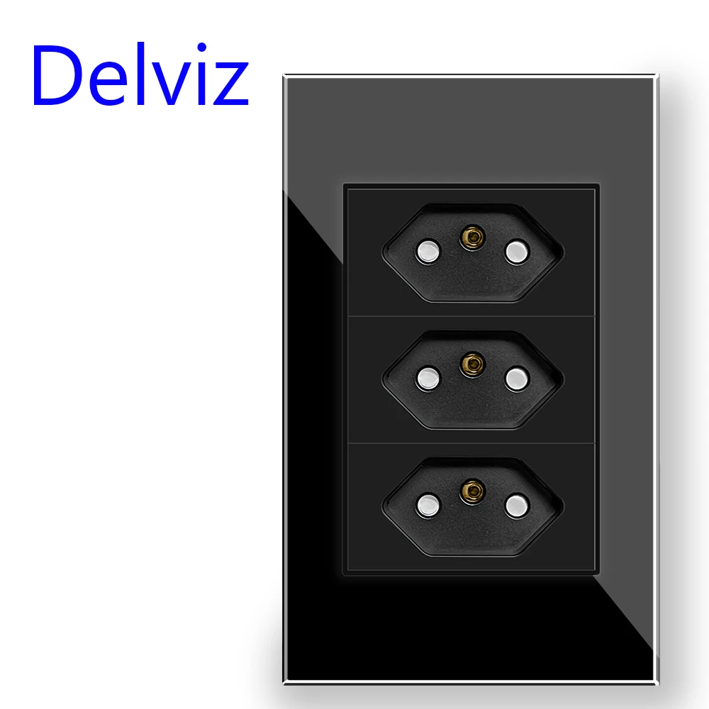 Delviz Brazil Standard Socket, White Tempered Glass Panel, USB socket 2100ma, Size 120mm*72mm, With USB Ports Wall Power Outlet