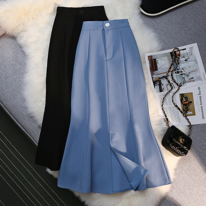 

Korean Style High Waist Slimming Mid-Length Slit Sheath Skirt Women's 2022 Summer Pure Color All-Matching Slim Fishtail Skirt