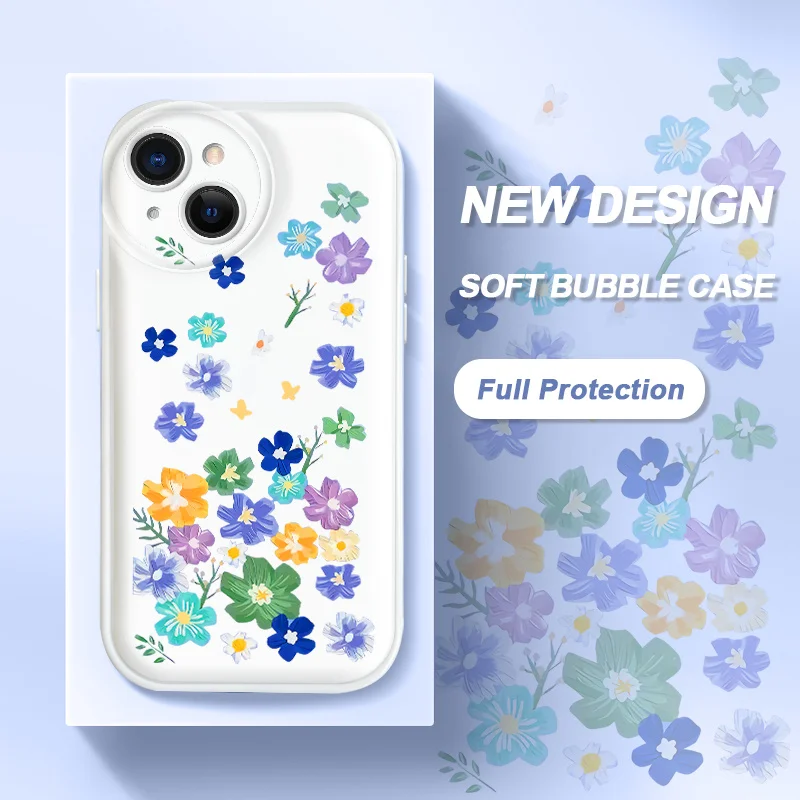 

For iPhone 14 11 12 13 Pro Max Mini 6 7 8 6S Plus SE2 SE3 X XS XS Max Case Wave Flower Glossy Air Cushion Cover