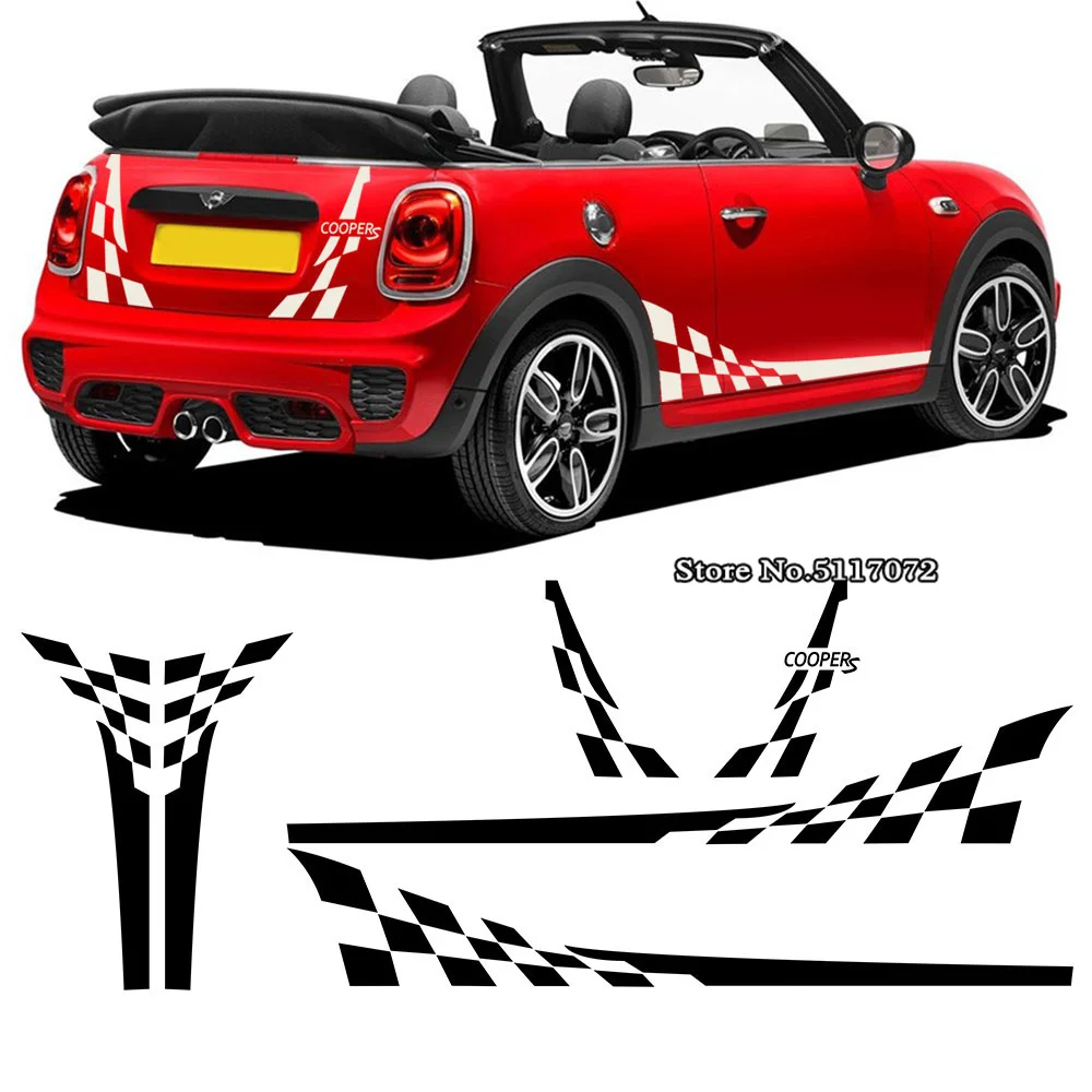 

Car Styling Checkerboard Checkered Flag Door Side Stripes Decal Hood Trunk COOPERS Decor Stickers for MINI Cooper R56 2006-2013