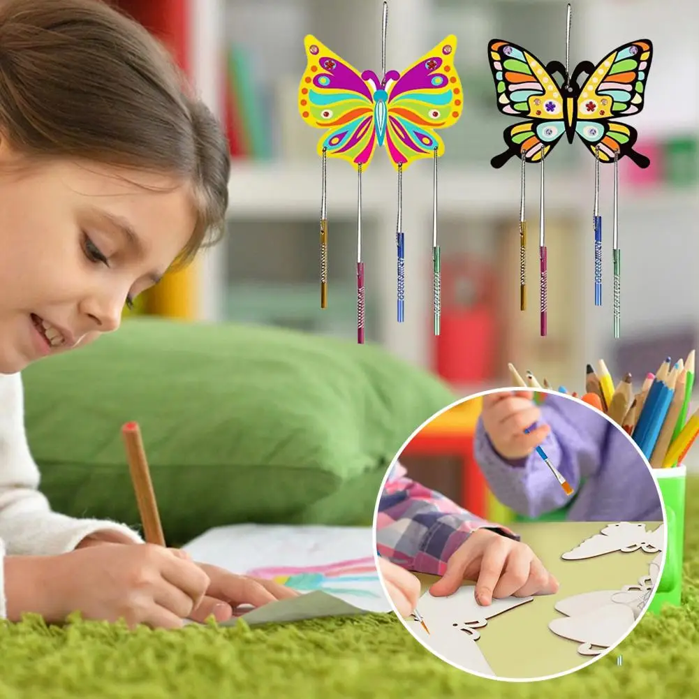 

DIY Wind Chimes Colorful Aluminum Tube Hedgehog/Butterfly Craft Charms Handcraft Children Wooden Crafts Pendant