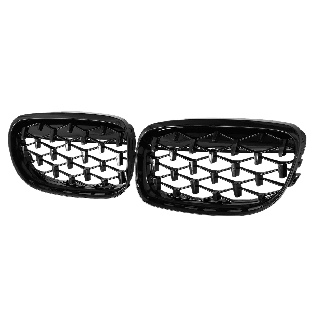 

2Pcs Car Front Bumper Hood Kidney Grille Diamond Meteor Racing Grill Glossy Black for -BMW 3 Series E90 2009-2012