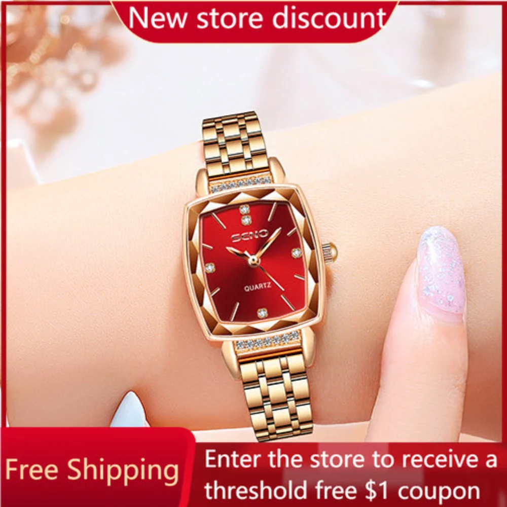 

New women's quartz waterproof watch fashion everything solid steel belt small square table