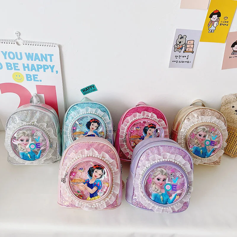 

Disney Children's Bag Backpack Fashion Princess Accessories Pearl Lace Coin Purse Kindergarten Small Schoolbag Mochila Escolar