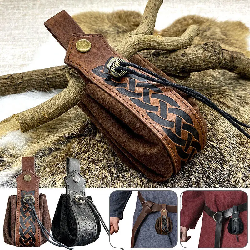 

Medieval Vintage Waist Bag Hanging Belt Coin Purse Faux Leather Cosplay