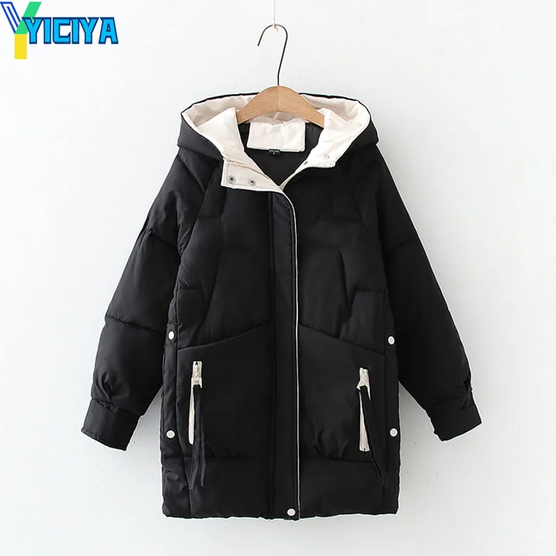 YICIYA Parkas Woman Winter 2023 Thick Hooded Jackets Cotton Long Warm Padded Coats For Women Streetwear Oversized Y2k Outerwear