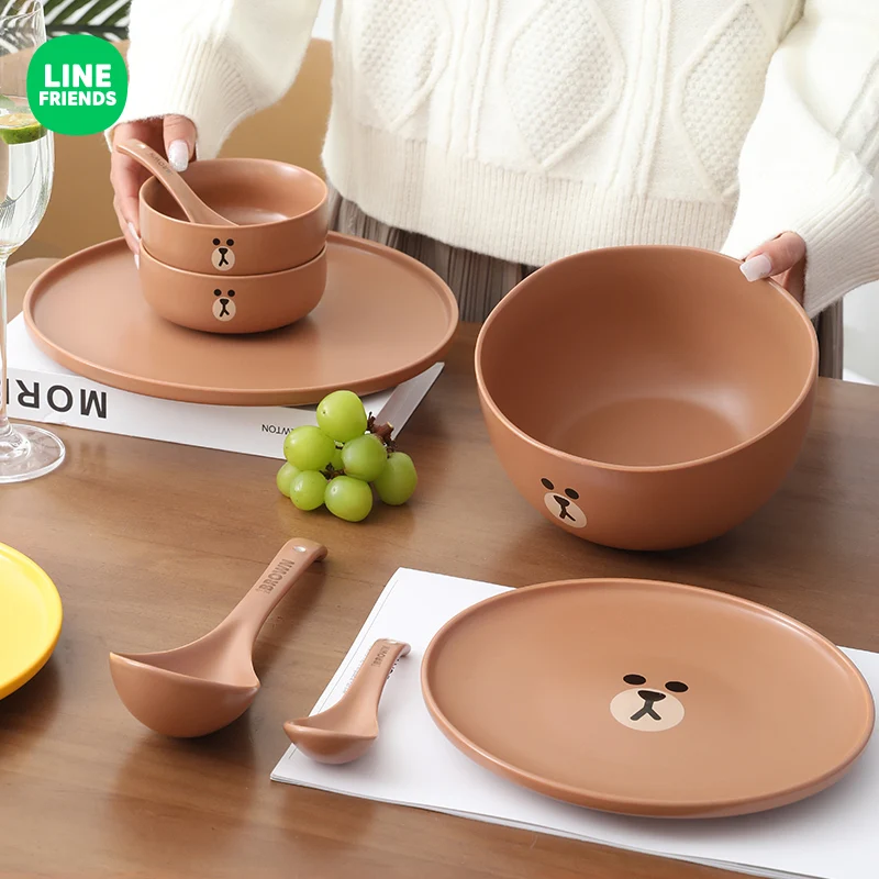 

Kawaii LINE FRIENDS Anime Brown Sally Cony Household Kitchen Ceramics One Serving Dish Set Soup Bowl Dish Plate Tableware Set