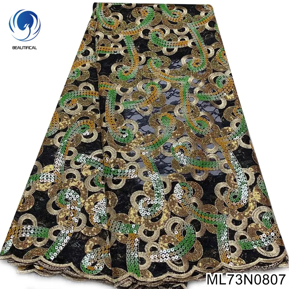 

Французская зеленая кружевная ткань с блестками, новая вышитая Тюлевая ткань, кружевная ткань 2022 африканская сетчатая кружевная ткань для вечернего платья ML73N08