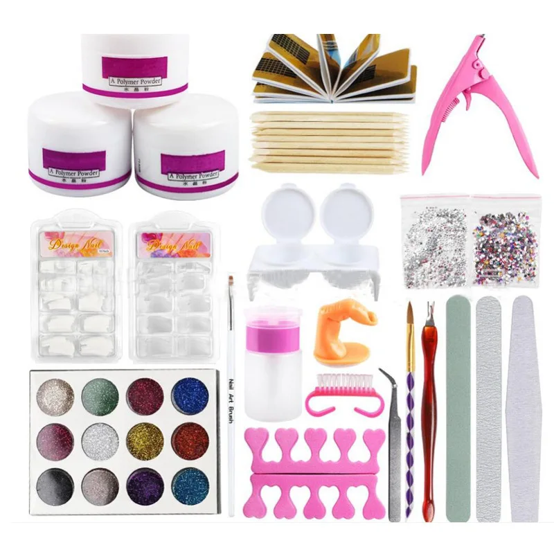 

Professional Nails Extension Complete Kit Acrylic Powder Set Manicure Polish Glitter Brush Nail Tips Nail Art Carving Tools