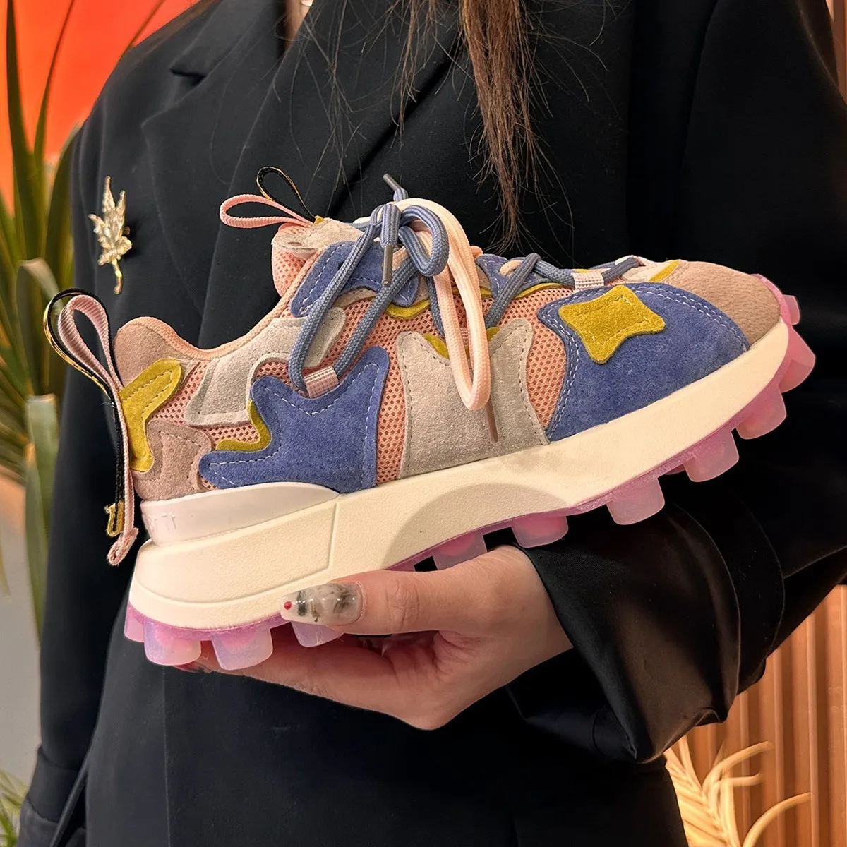 2023 New Sneakers Women Trends  Round Toe Designer Mixed Colors Deep Mouth Lace-up Platform Purple Luxury Women's Running Shoes