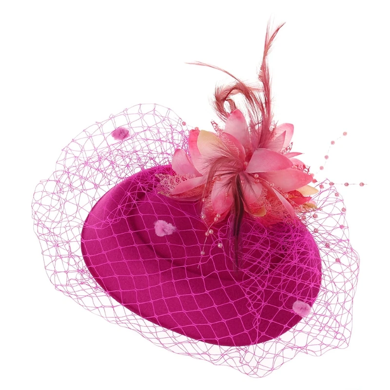 

652F Women Fascinator Hat 20s 50s Vintage Solid Color Bowler Pillbox Cap Flower Feather Mesh Veil Wedding Tea Party Headwear