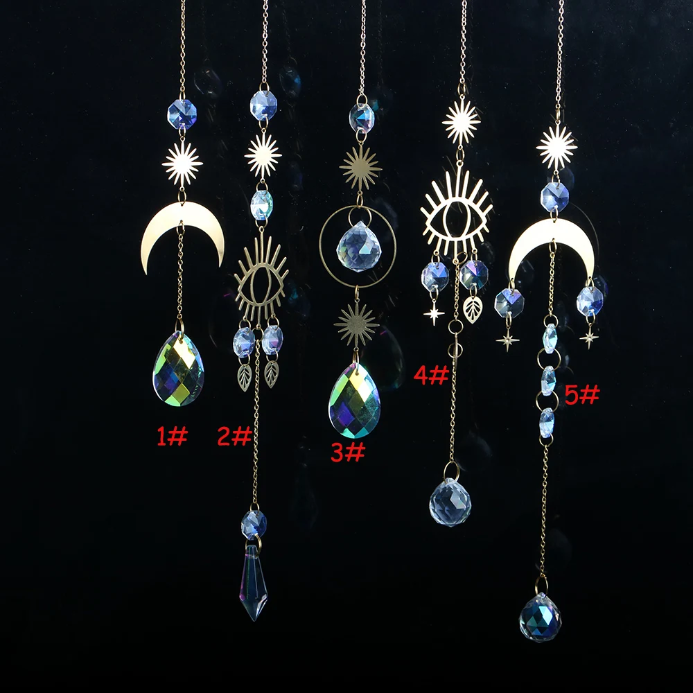 

1PCS Moon Sun Catcher, Rainbow Crystal,Crystal Hanging Prism,Crystal Suncatcher,Hanging Decor, Rainbow Maker