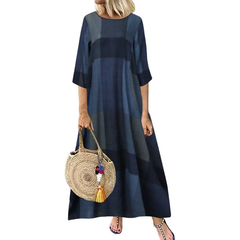 

Женское винтажное платье макси, длинное платье контрастных цветов в клетку с рукавом три четверти, праздничное платье для лета