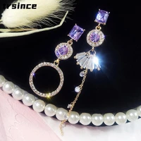 fashion crystal earrings asymmetrical purple earrings elegant long tassel drop earrings party woman gift earrings