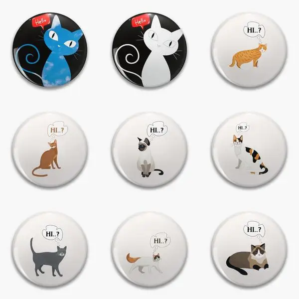 Белая кошка говорит что Эй на мягкой пуговице персонализируемый мультяшный