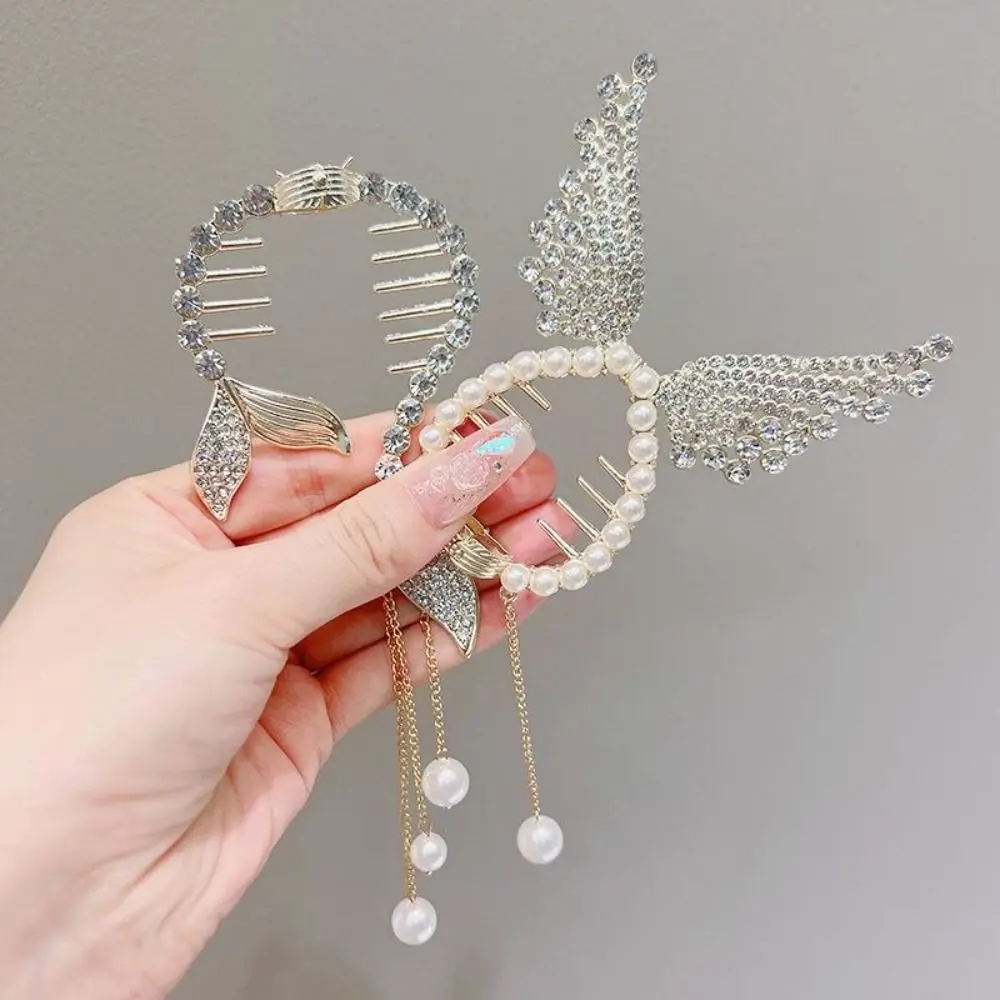 Модные блестящие заколки для волос в виде крыльев Ангела с кисточкой и жемчугом