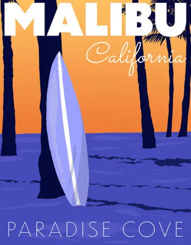 Малибу Калифорния райский чехол одежда для серфинга пляжный декор в стиле ретро
