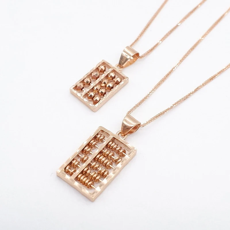 

New 585 purple gold plated 14K rose gold abacus eckalce for woman pendant retro Chinese style exquisite party jewelry gift