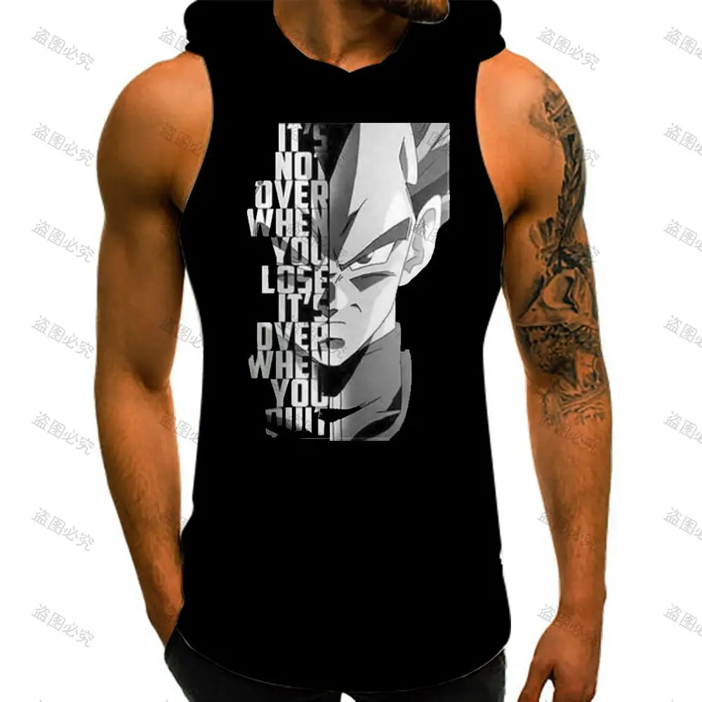 Мужской жилет с капюшоном Dragon Ball Z черный спортивный без рукавов майка для бега Y2k