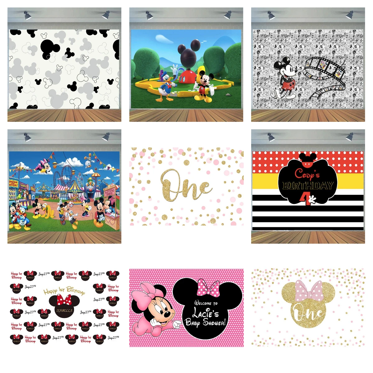 

Disney Park Mickey Mouse Minnie Photography Background Children Birthday Party Celebrate Decor Backdrop Photo Studio Customize