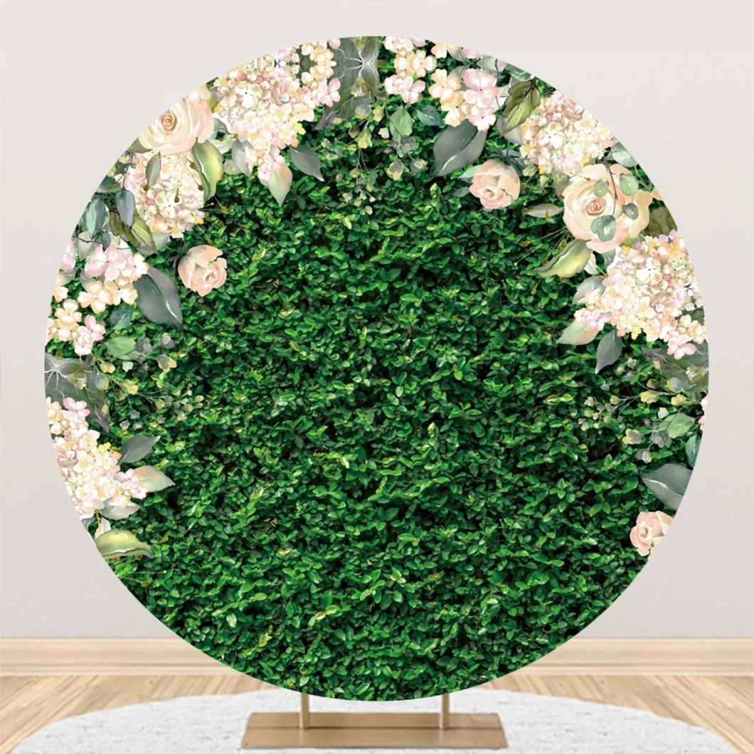 

Green Grass Wall Ivory Flowers Tassel Wedding Round Backdrop Marriage Party Love Couples Photo Background Customize Newborn Baby