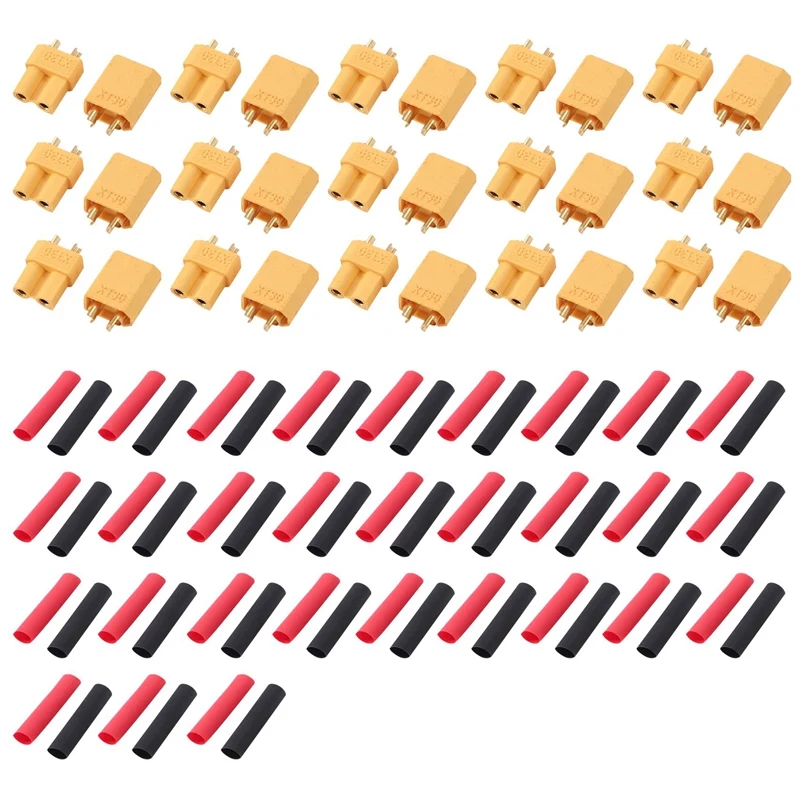 

XT30 15 Pairs Male Female Battery Connectors XT30U Male Female Connectors Round Plug Female With Heat Shrink Tube