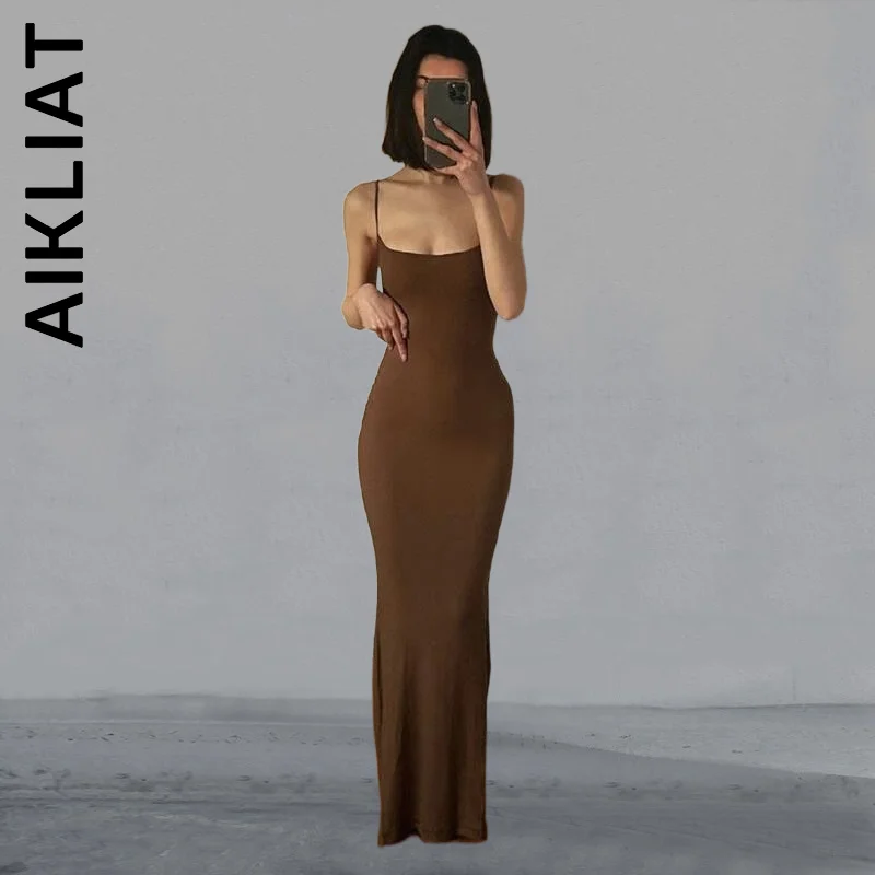 

Aikliat Women Dress Fashion Strap Backless Long Maxi Dresses Club Basic Party Dresses Elastic Stylish Female Clothing Vestidos