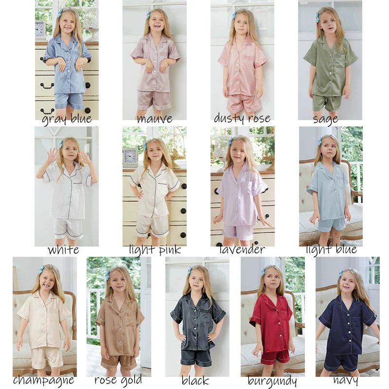 Пижамный комплект детский атласный розовая пижама с коротким рукавом одежда для