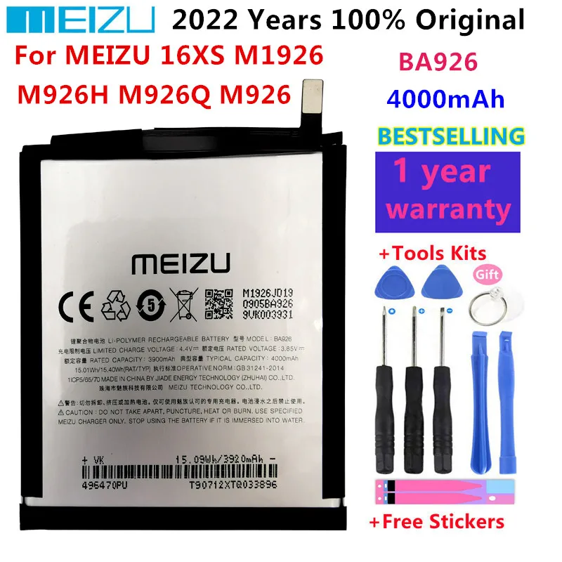 

100% Оригинальный аккумулятор BA926 Meizu 4000 мАч для Meizu 16XS M1926 M926H M926Q M926 мобильный телефон высококачественные батареи батарея
