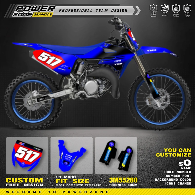 PowerZone пользовательские графические наклейки для комплекта наклеек 3 м YAMAHA YZ85 2022