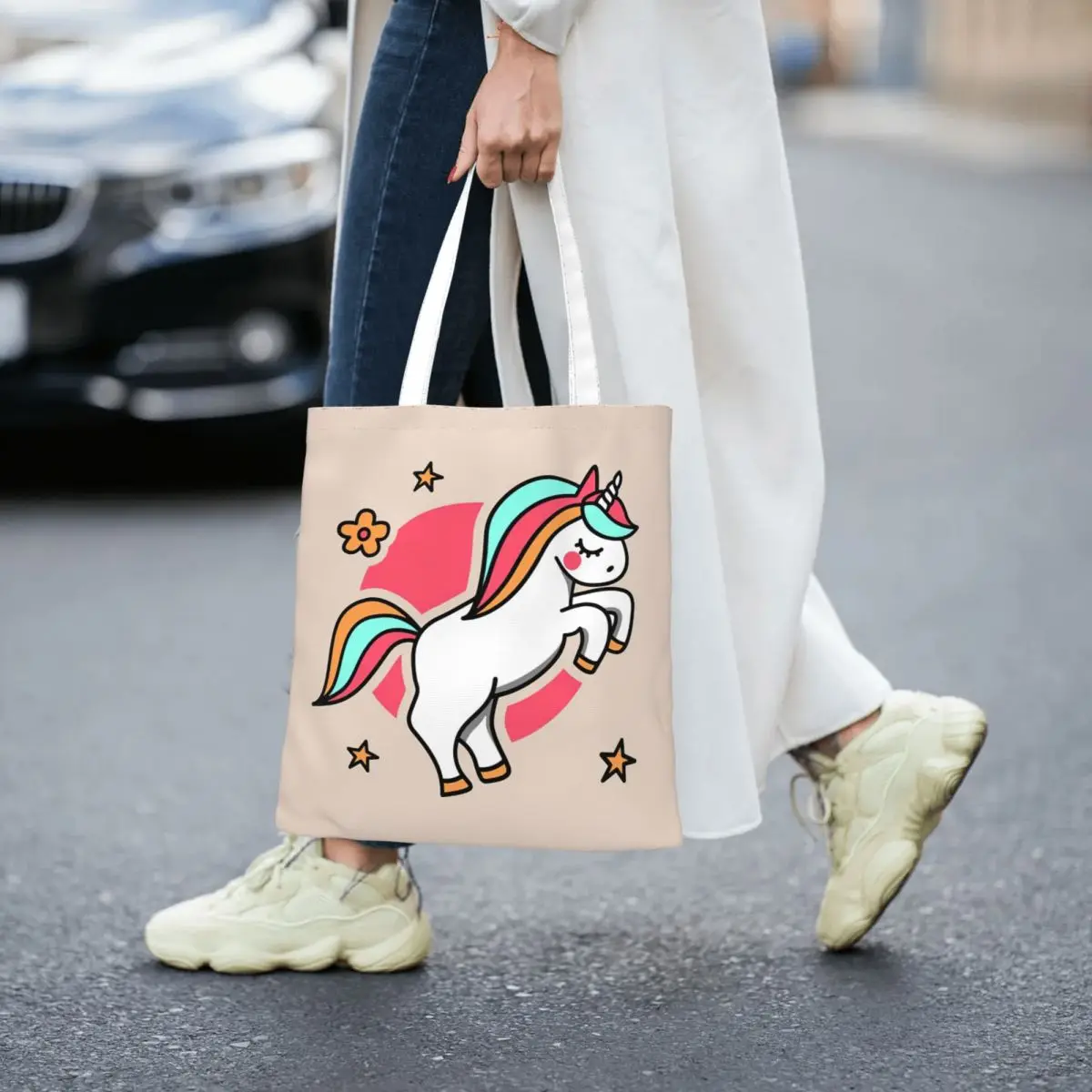 

Cute Unicorn Women Canvas Handbag Large Capacity Shopper Bag Tote Bag withSmall Shoulder Bag