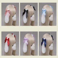 kawaii women girls hair clip cute rabbit bunny plush lop ears hairpin candy color ribbon bowknot lolita cosplay hair accessories