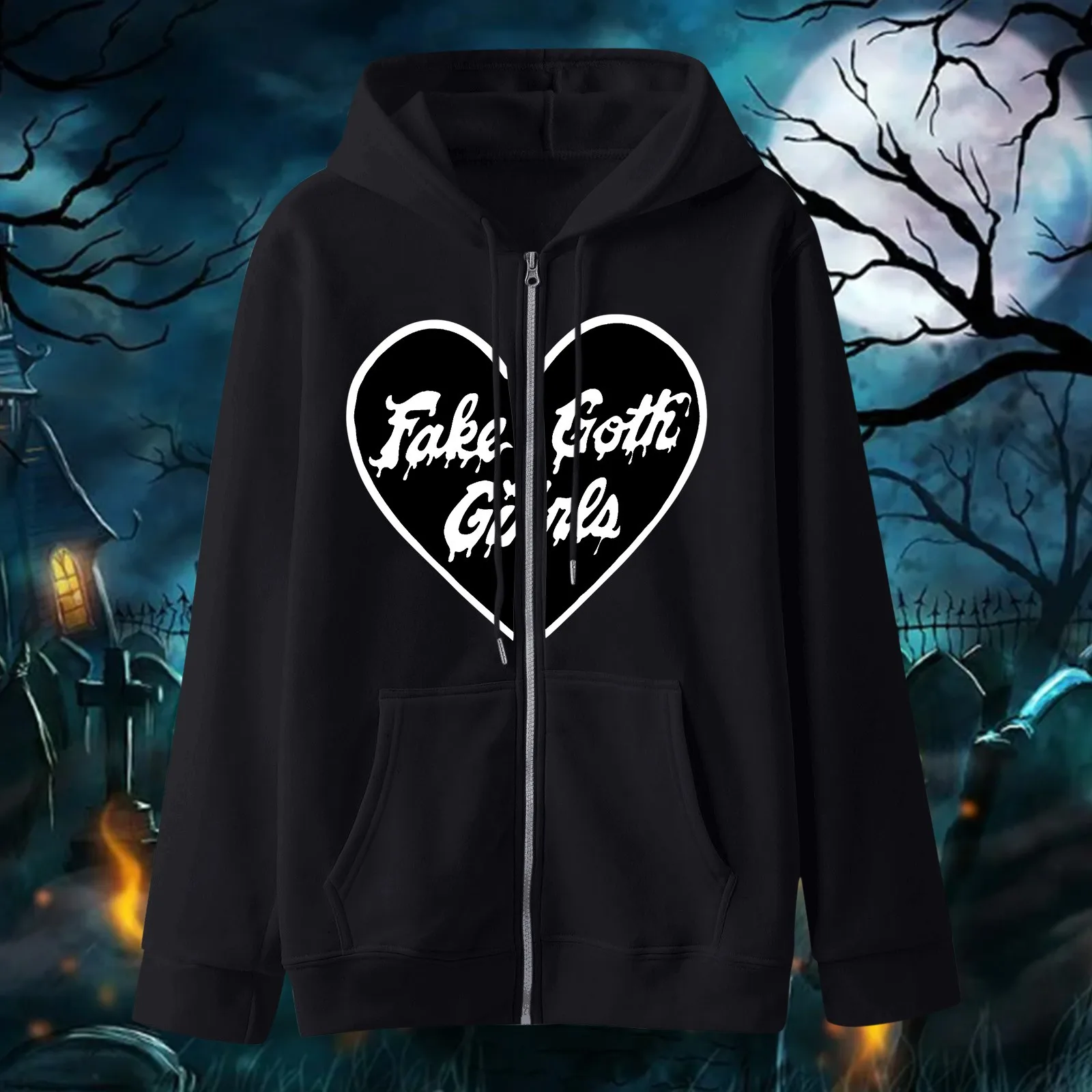 

Casual Fashion for Women Womens Hoodless Gothic Style Loose Full Zip Sweatshirt Round Neck Casual Winter Tunic All Hoodie Women