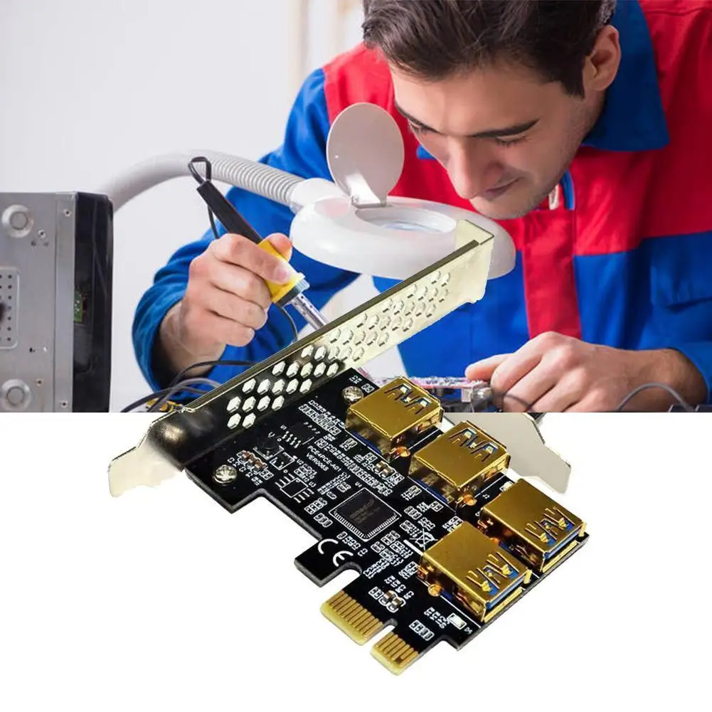 

Hot Pcie Pci-e Pci Riser Card 1x To 16x 1 To 4 Usb 3.0 Slot Multiplier Hub Adapter For Bitcoin Mining Miner Btc Dev O2o0