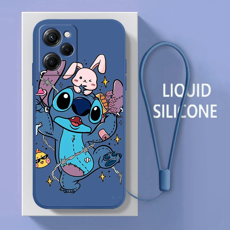 

Anime Stitch Lilo For Xiaomi POCO X5 M5 C40 M4 X4 F4 C40 X3 NFC F3 GT M4 M3 M2 Pro C3 4G 5G Liquid Rope Phone Case Coque Capa