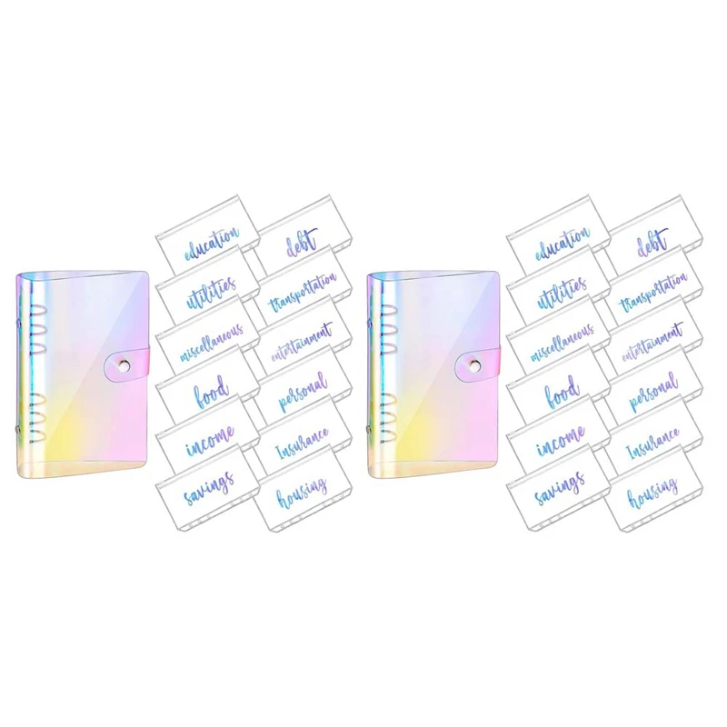 

2X A6 PU Leather Notebook Magnetic Personal Planning Binder With 24 Binder Pockets Binder Zipper Folder I