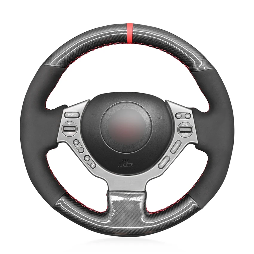 

Non-slip Durable Black Carbon Fiber Black Suede Car Steering Wheel Cover For Nissan GTR GT-R (Nismo) 2008-2016