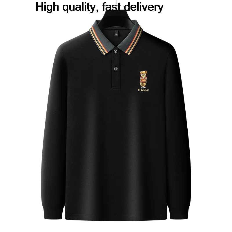 

Рубашка-поло мужская с вышивкой, хлопок, дышащая, длинный рукав, деловой стиль, Повседневная мода, однотонная, 8010