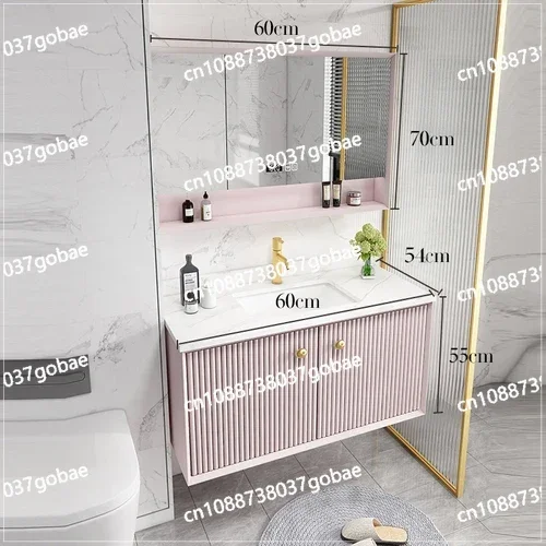 ZC Розовый шкаф для ванной комнаты Каменная плита Цельная раковина Умывальник