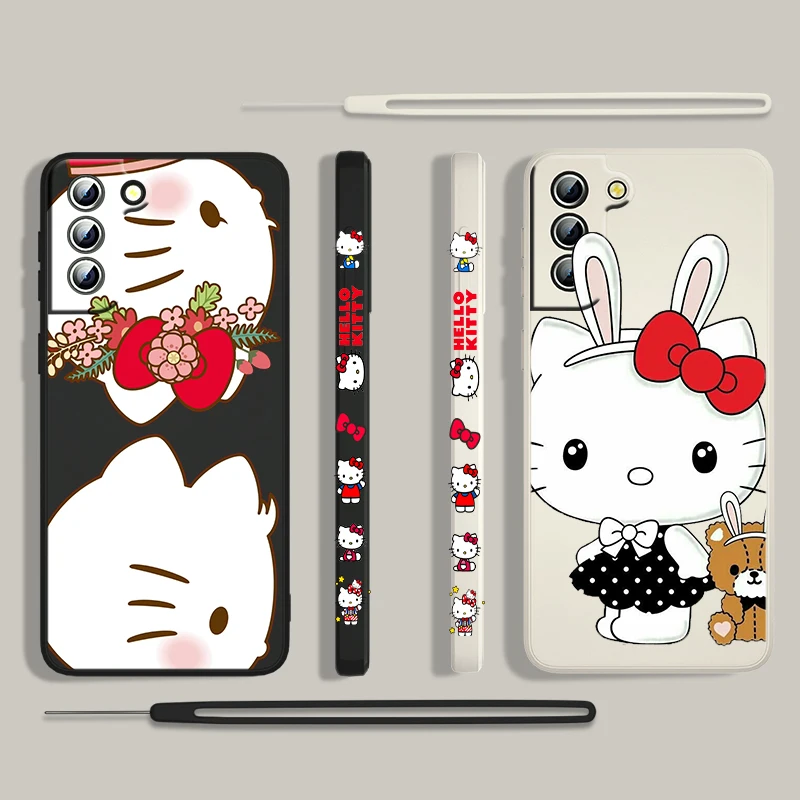 

Anime Hello Kitty Cute girls For Samsung Galaxy S22 S21 S20 S10 Note 20 10 Ultra Plus Pro FE Lite 5G Liquid Left Rope Phone Case