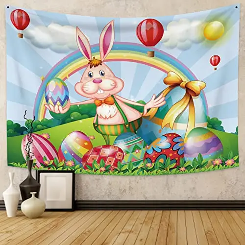 

Easter Tapestry Wall Hanging Colorful Easter Eggs Tapestry Cute Bunny Rabbit Wall Tapestry Colorful Happy Easter Backdrop